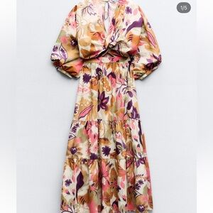 ZARA Printed Poplin Maxi Dress – Size XS